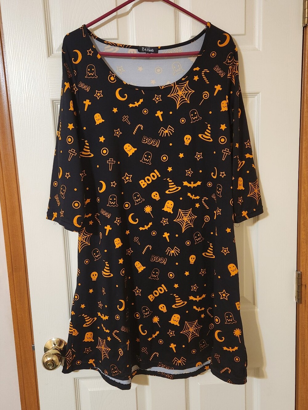 8 of Hearts Women's XL Black Orange Halloween Shift Dress 3/4 Sleeve